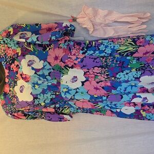Vintage Style Floral Multicolor Maxi Dress With Vintage Gloves